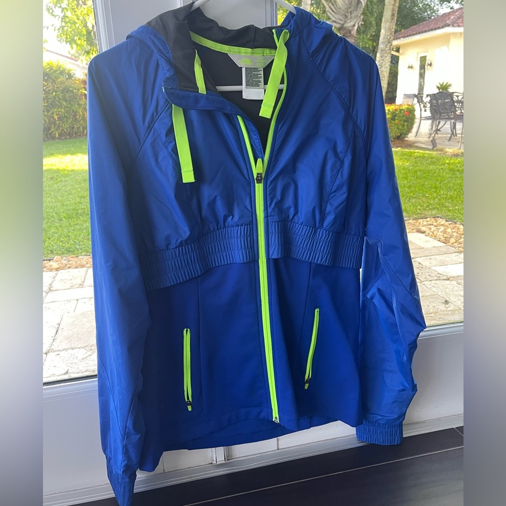 North Face cobalt blue rain coat